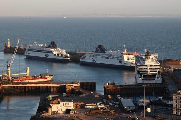 P&O passenger ferries moored at the Port of Dover, in southeast England, on Friday.