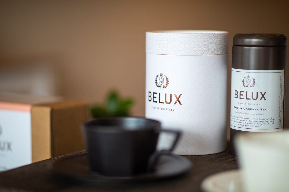 Details from inside Belux Coffee Roasters. The packaging of coffees and teas featuring Bela the rabbit is beautiful. The design studio involved for package design was San Francisco’s  Un-Studio .