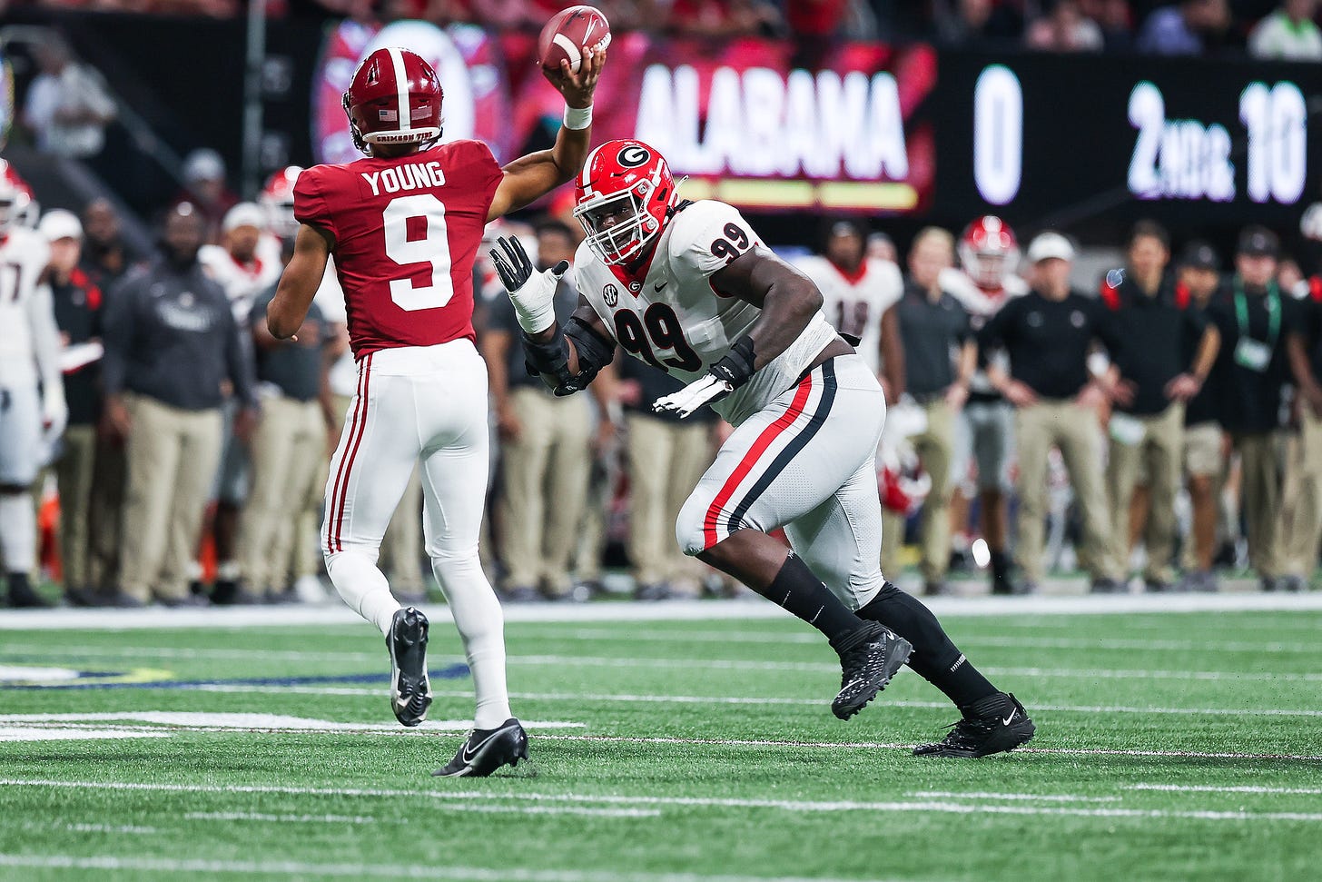 Georgia during a game against Alabama in the 2021 SEC Championship at Mercedes-Benz Stadium in Atlanta, Ga., on Saturday, Dec. 4, 2021. (Photo by Mackenzie Miles) Georgia during a game against Alabama in the 2021 SEC Championship at Mercedes-Benz Stadium in Atlanta, Ga., on Saturday, Dec. 4, 2021. (Photo by Mackenzie Miles)