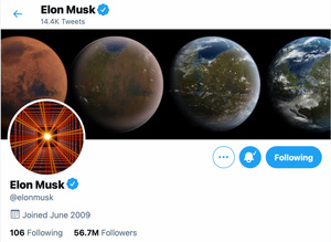 Elon Musk's Twitter profile as of June 7th, 2021