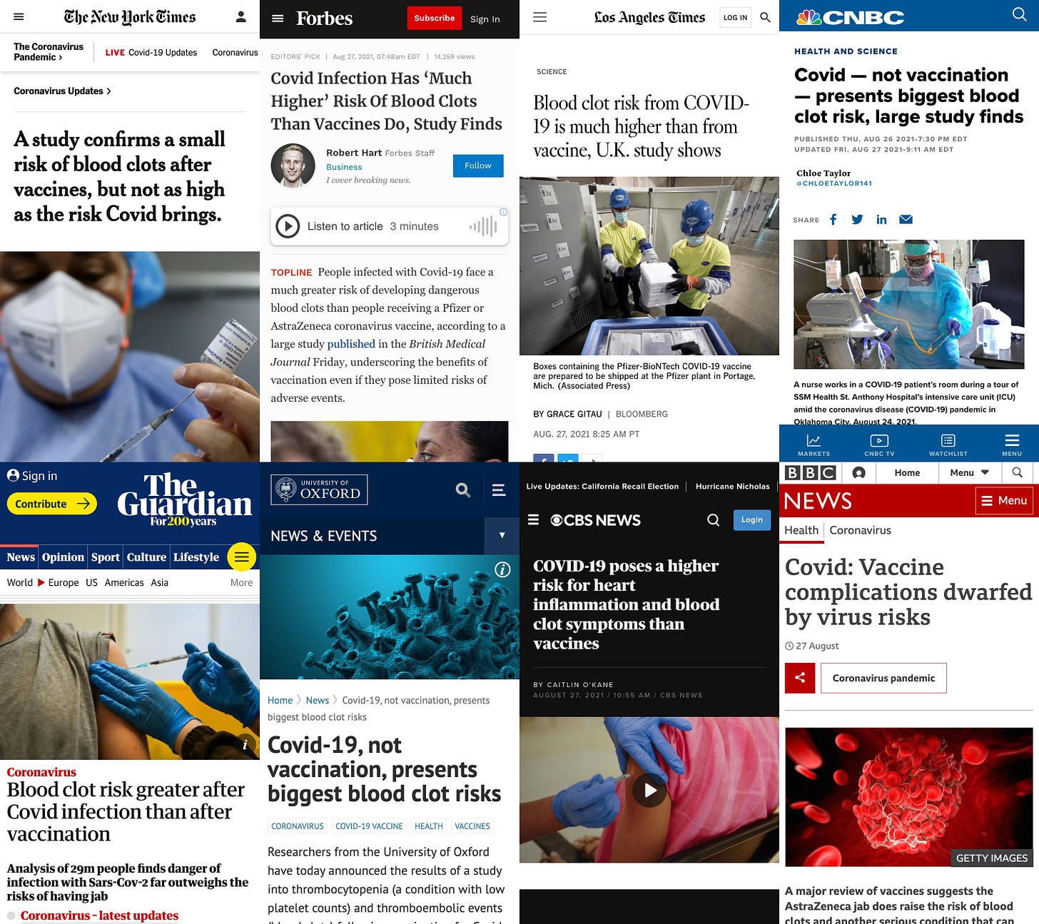 Screenshots of various news articles referencing study