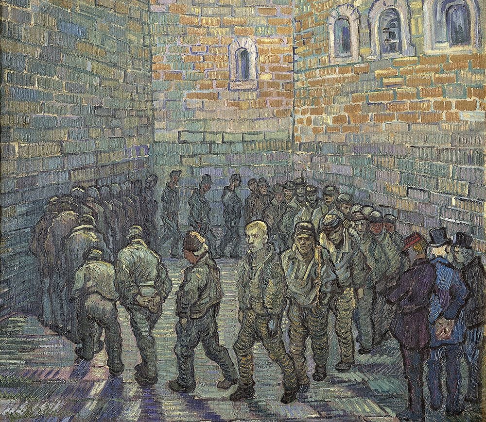 Détail du tableau "La Ronde des prisonniers" par Vincent Van Gogh et présenté à la Fondation Louis Vuitton