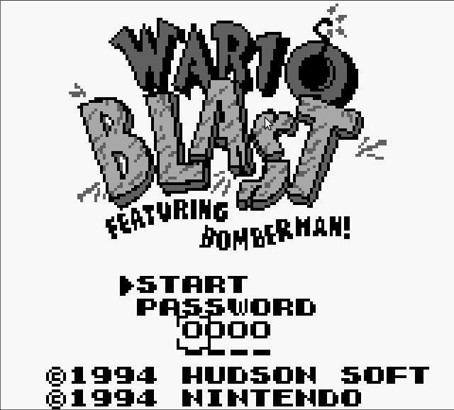 The title screen for Wario Blast Featuring Bomberman