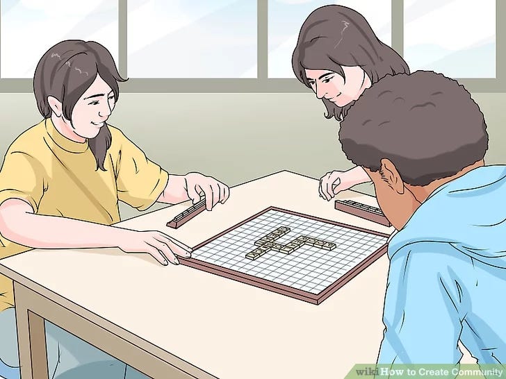 WikiHow illustration of three people playing Scrabble