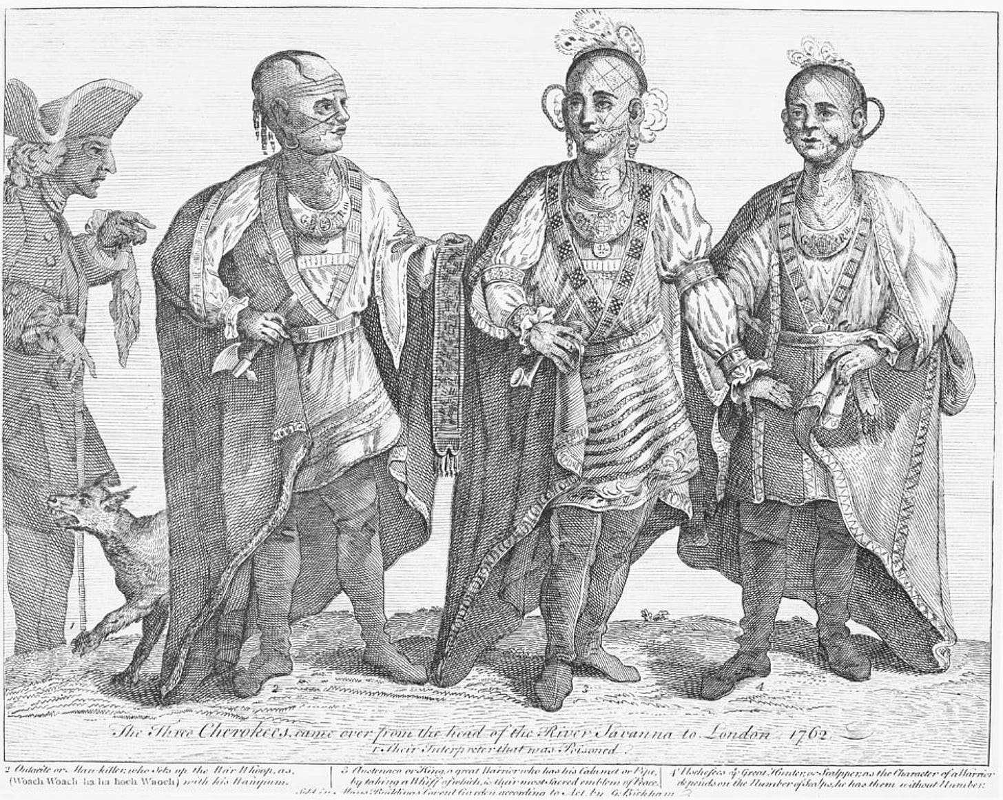 Three Cherokees in Traditional Dress with Englishman 