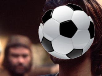 Orlando Bloom with soccer ball head