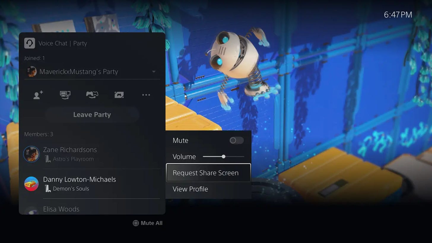PS5 party request Share Screen feature
