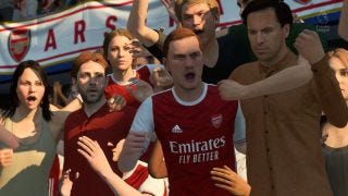 A crowd of yelling players in FIFA 21