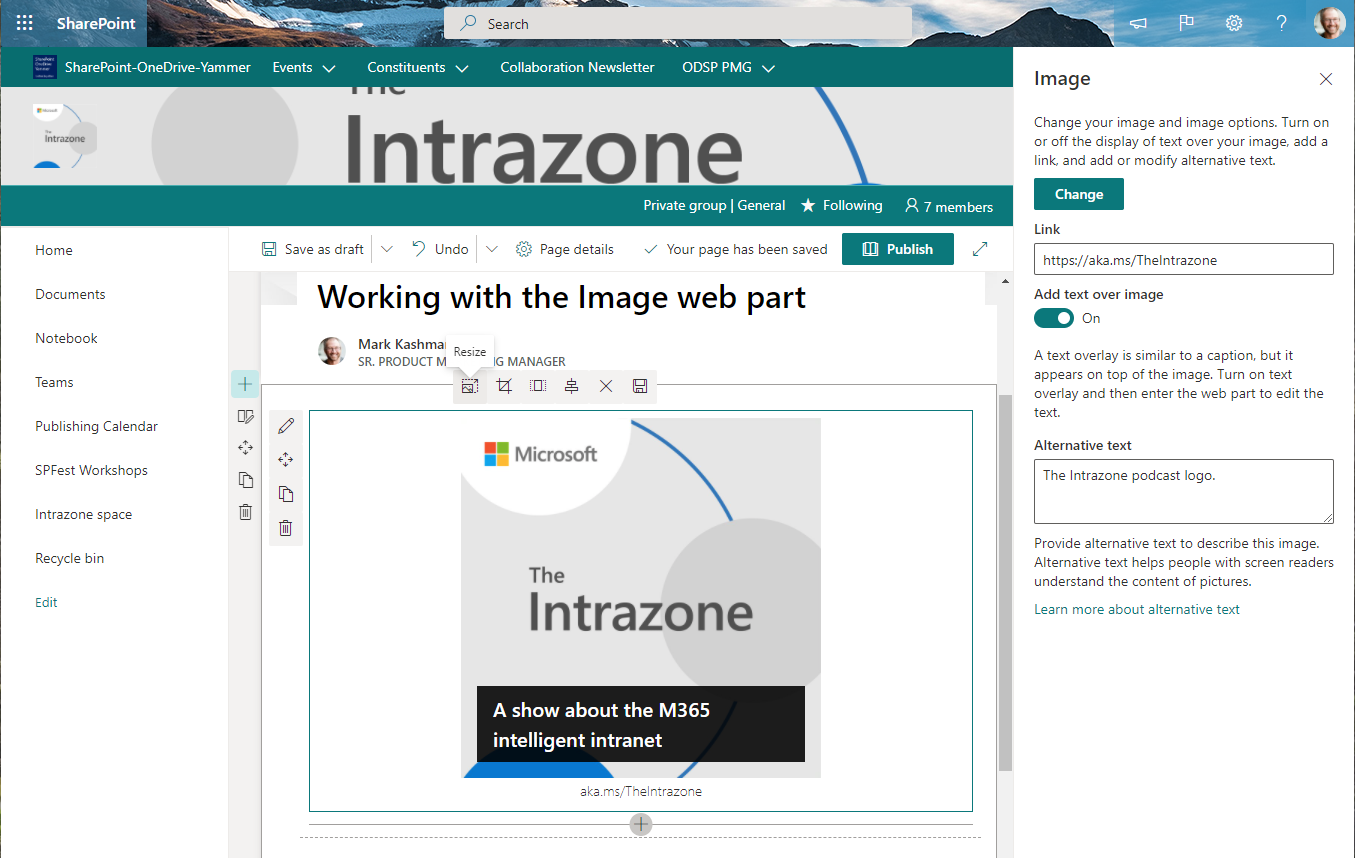 The Image web part makes it so you can single image in a distinct location on your SharePoint page or news article.