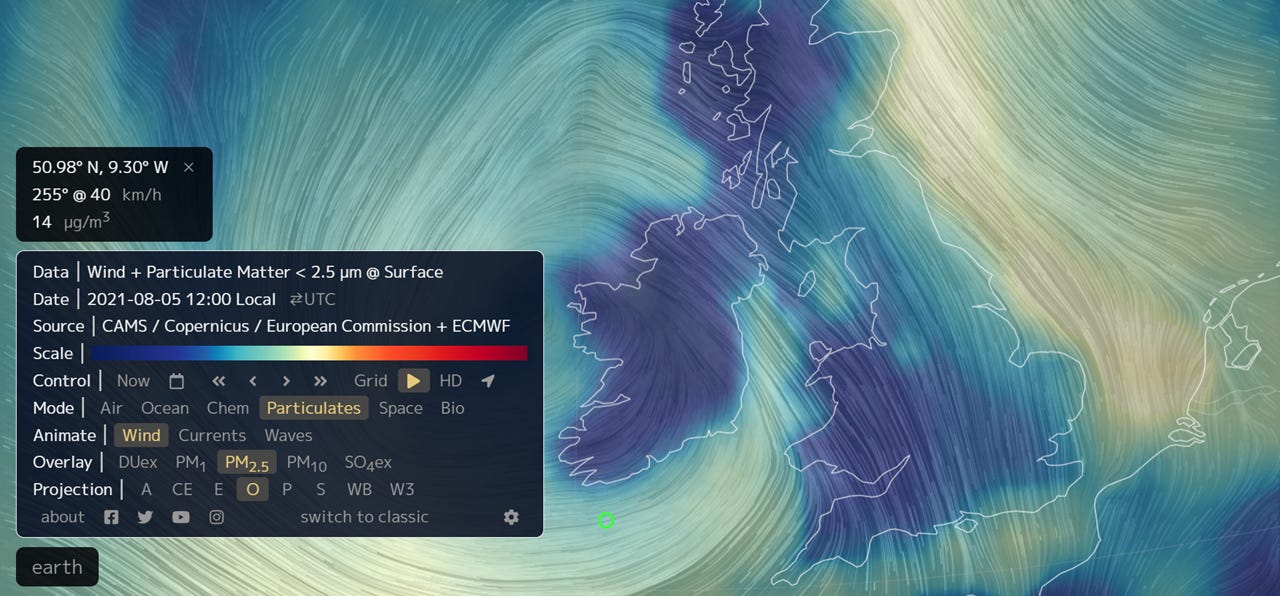 Air currents over the UK