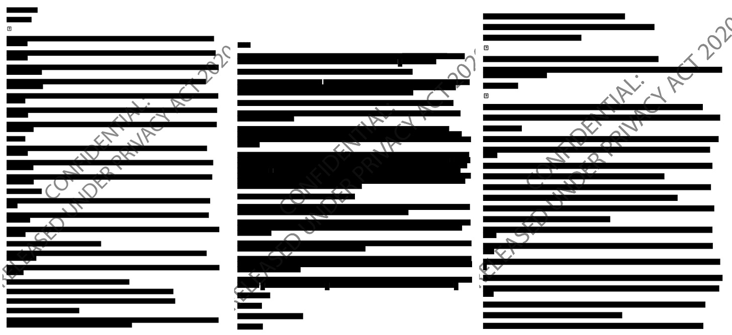 three more redacted pages