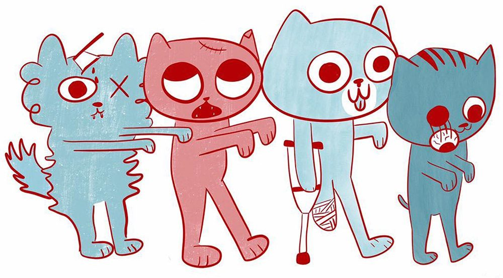 bad illustration of zombie cats