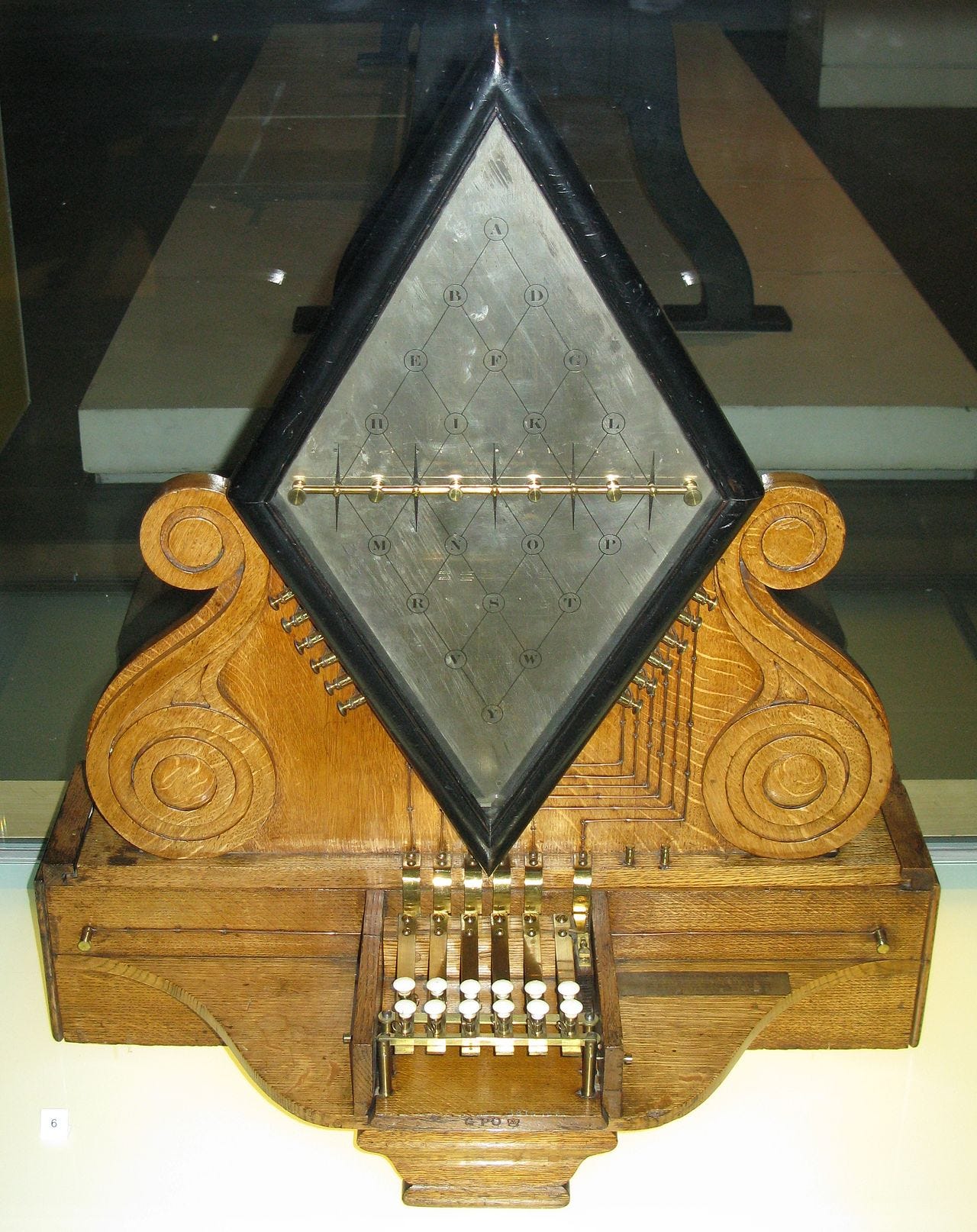 Telégrafo de Cooke e Wheatstone, que exibia as letras transmitidas com um sistema de luzes e ponteiros.