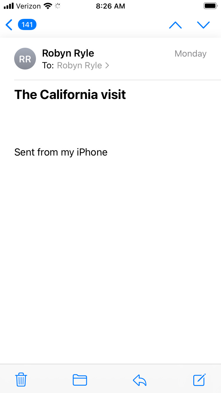An e-mail with the subject line, The California visit