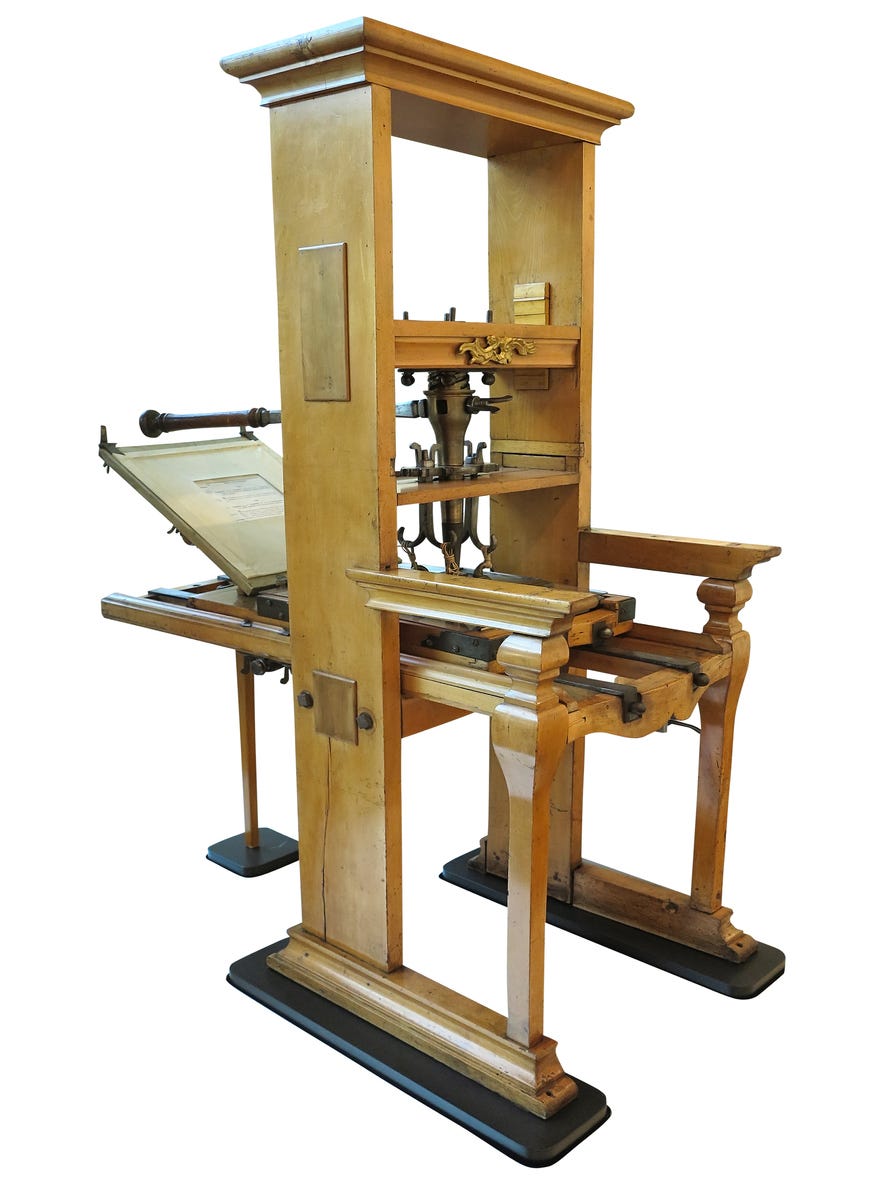 Old printing press in similar style as Gutenberg's printing press