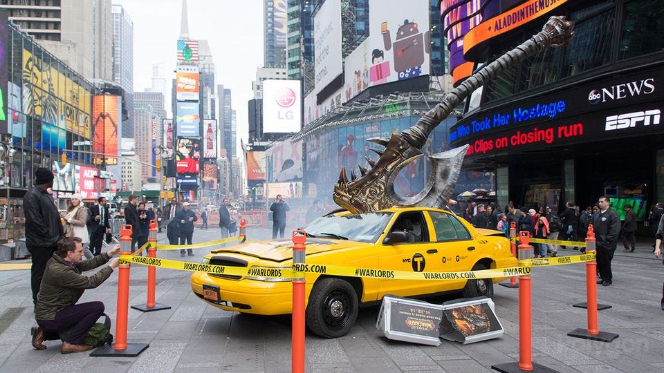 NYC taxi wrecked by giant axe in World of Warcraft PR stunt | Famous  Campaigns