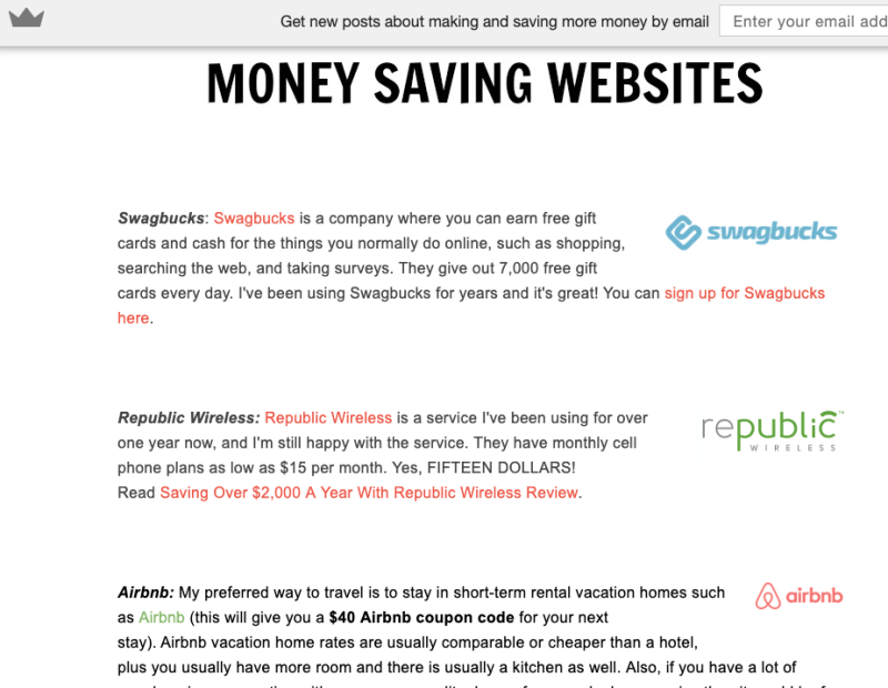 Money Saving Websites Michelle Gardner Promotes on Her Blog