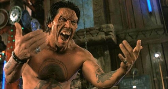 Danny Trejo vampirically invites his foes to come get some in 1996's "From Dusk Till Dawn," a Dimension Films release.