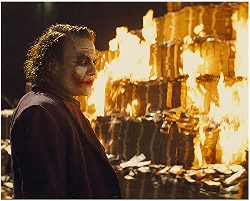 Batman: The Dark Knight Heath Ledger is The Joker Burning All The Money 8 x  10 Photo