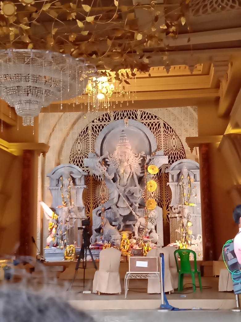 A non-traditional idol inside the pandal