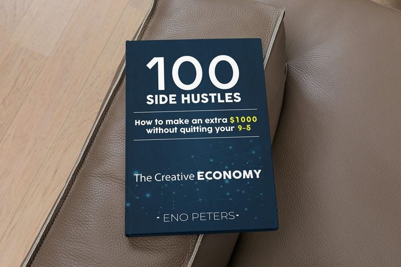 May be an image of text that says "100 SIDE HUSTLES How to make an extra $1000 without quitting your 9-5 The Creative ECONOMY -ENO PETERS-"