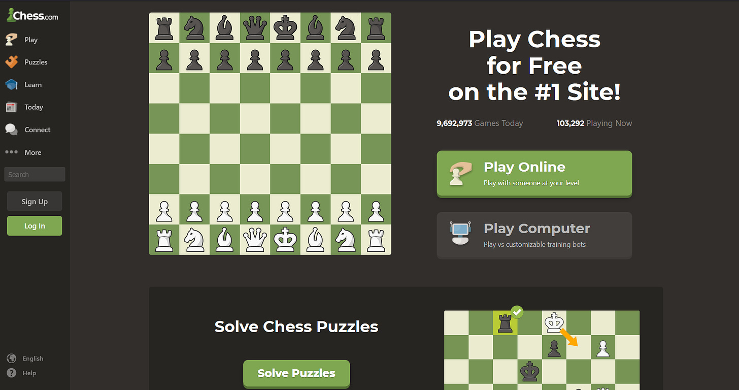 The Chess.com homepage