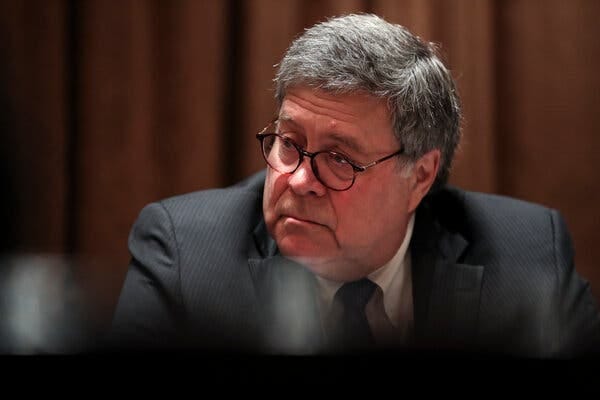 Attorney General William P. Barr said in an interview that he was “not aware of any congressman’s records being sought in a leak case” while he was in office.