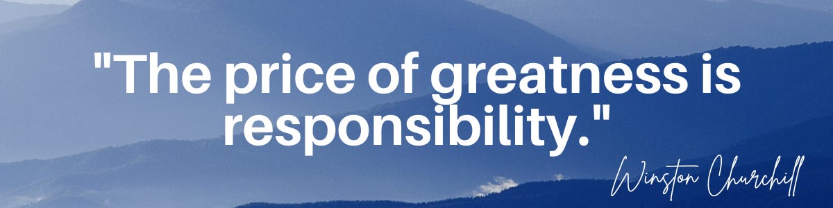 The price of greatness is responsibility. Quote by Winston Churchill.