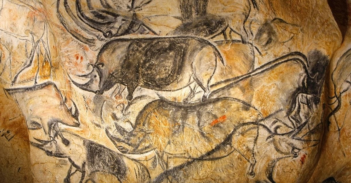 A group of rhinoceros depicted by Paleolithic humans in the Chauvet cave.