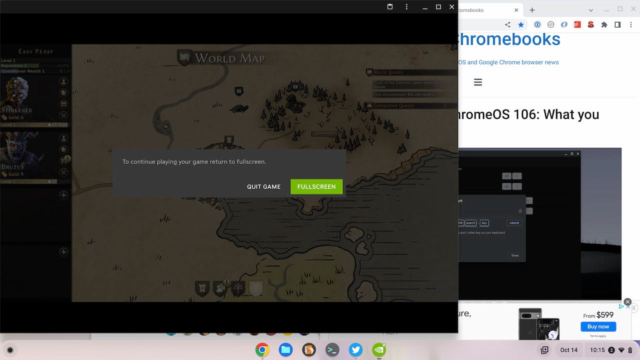 Nvidia GeForce Now cloud gaming on a Chromebook