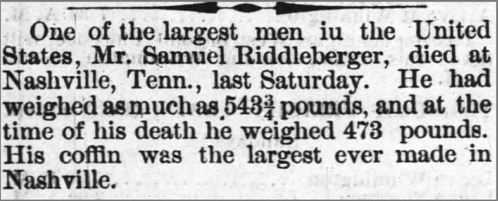 San Riddleberger Obituary: Raleigh (N.C.) Observer, January 14, 1877