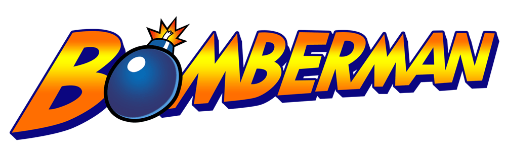 A Bomberman text logo, featuring the "O" replaced by a lit bomb