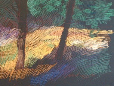 pastel drawing of a small meadow in Rhodes, Greece