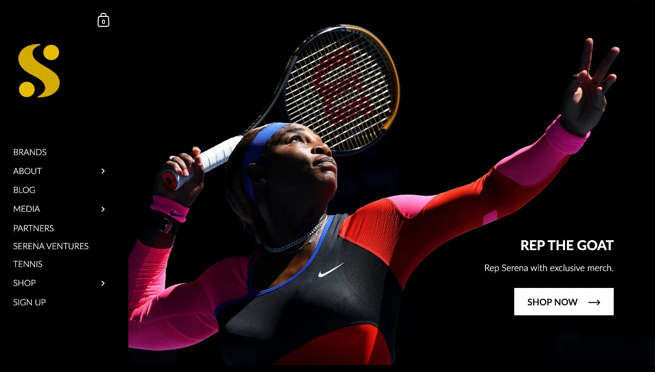 Screenshot of homepage of www.serenawilliams.com.