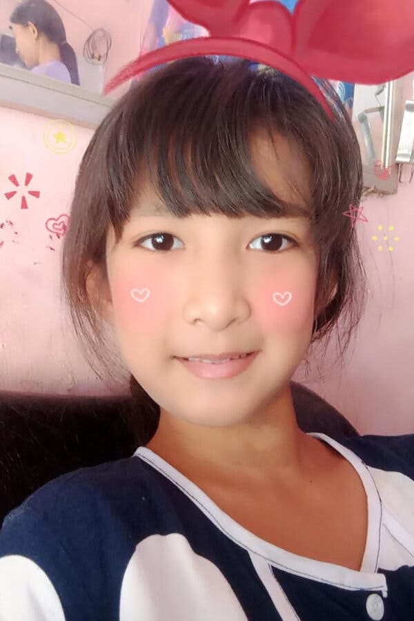 Aye Myat Thu, using a TikTok filter. She was killed on March 27.