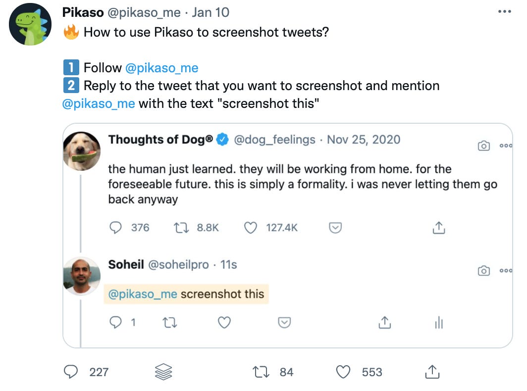 Tweet by @pikaso_me about how to use the screenshot tool