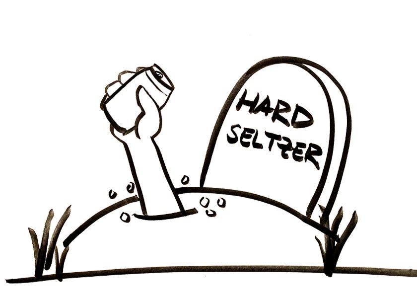 A zombie hand emerge from a grave for hard seltzer
