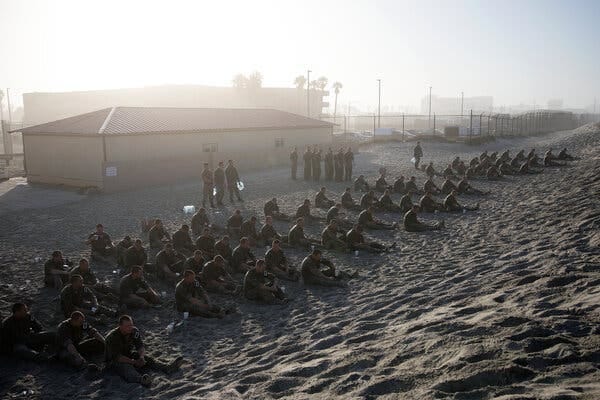 Navy SEAL candidates in the Basic Underwater Demolition course in Coronado, Calif., in 2018, in a photo commissioned by the Defense Department.