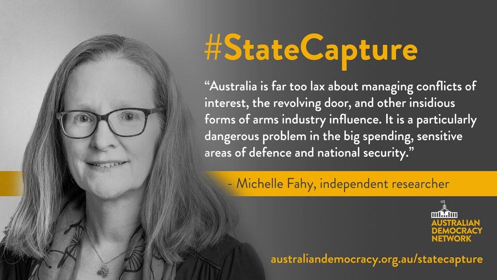 Michelle Fahy, independent research on state capture by Australia's military industry