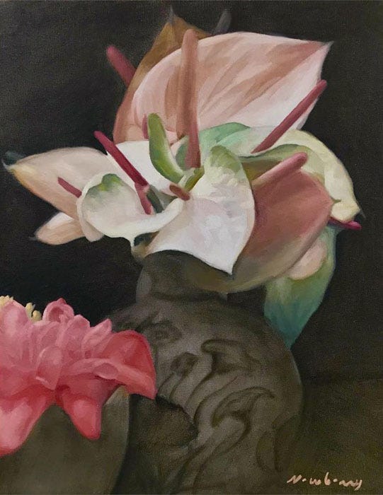 Newberry, Calla Lilies, 2018, oil on canvas, 16x12"