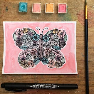 Katie Cannon Designs Watercolor butterfly with a limited color palette
