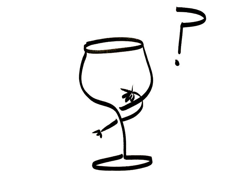An anthropomorphic wine glass ponders the great questions of life