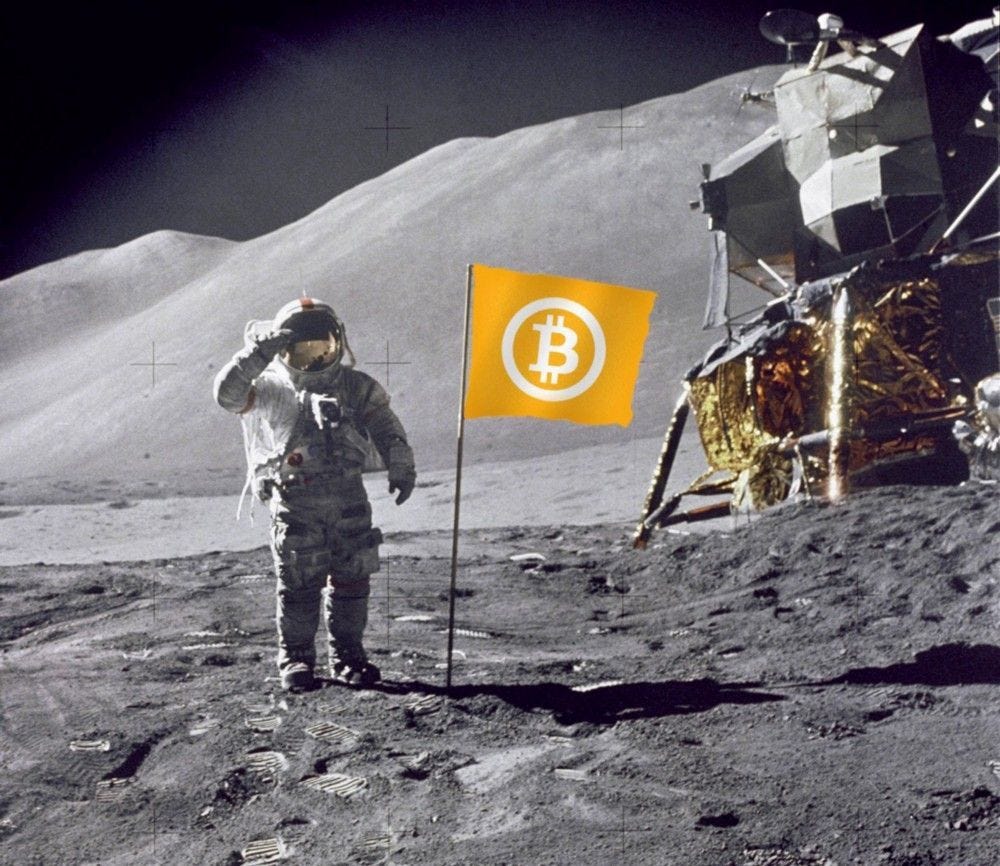 Bitcoin flag on the moon