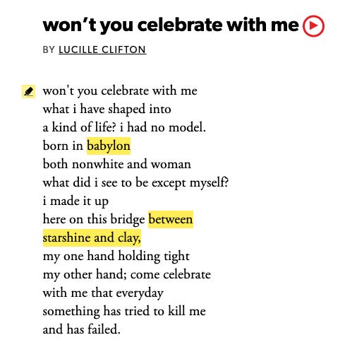 won't you celebrate with me by Lucille Clifton