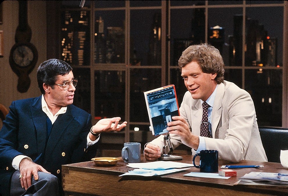 Actor Jerry Lewis with David Letterman on Late Night with David Letterman