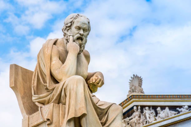 Ancient marble statue of the great Greek philosopher Socrates on background the blue sky Ancient marble statue of the great Greek philosopher Socrates on background the blue sky, Athens, Greece Socrates stock pictures, royalty-free photos & images