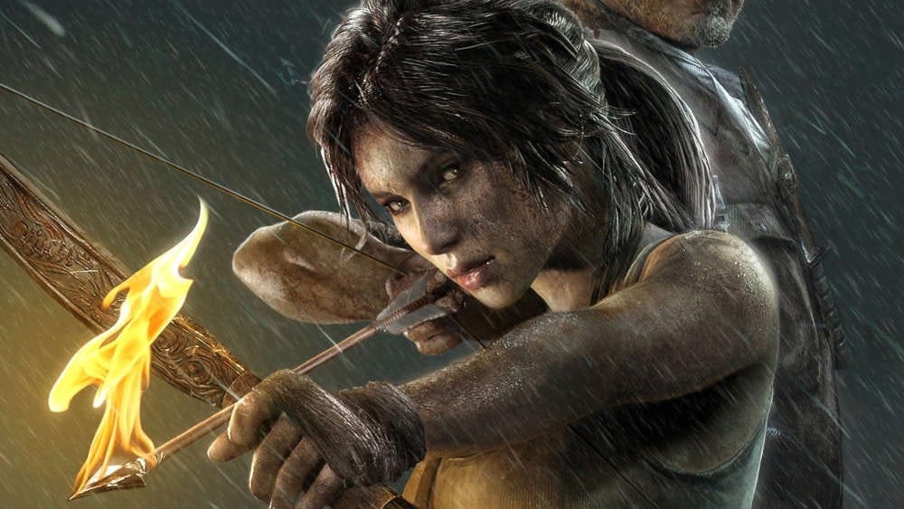 Lara Croft from Tomb Raider drawing a bow