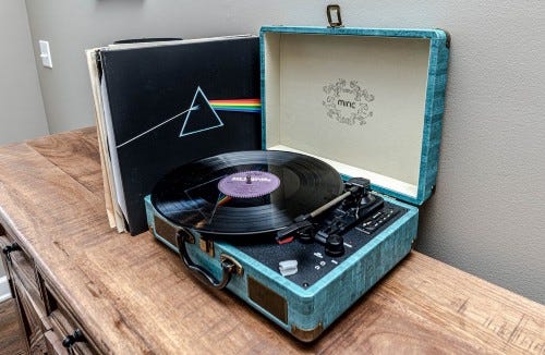 Record player and Pink Floyd album.