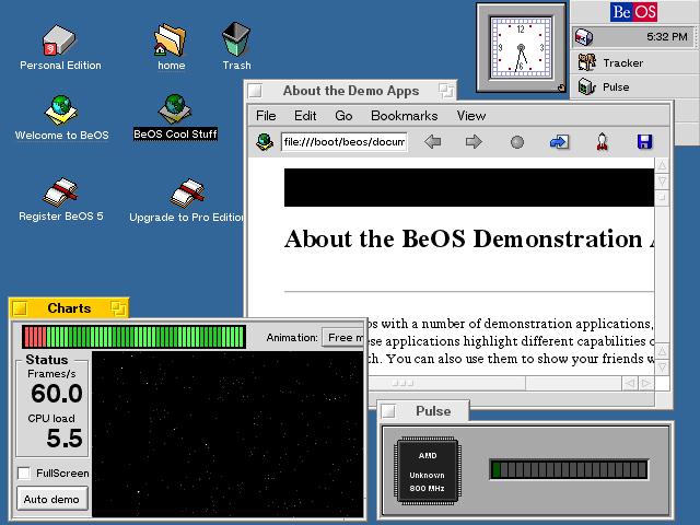 Desktop with applications in BeOS R5.0.1 PE