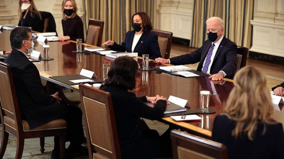 Biden holds 1st Cabinet meeting the day after proposing sweeping  infrastructure plan - ABC News